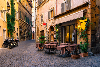 Cobbled Street Restraurant and  Vespa   Rome, Italy